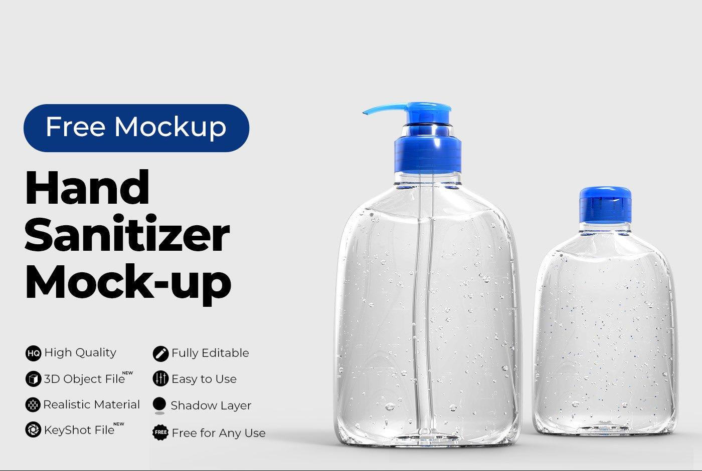 Free Hand Sanitizer Mockup PSD, C4D, OBJ 