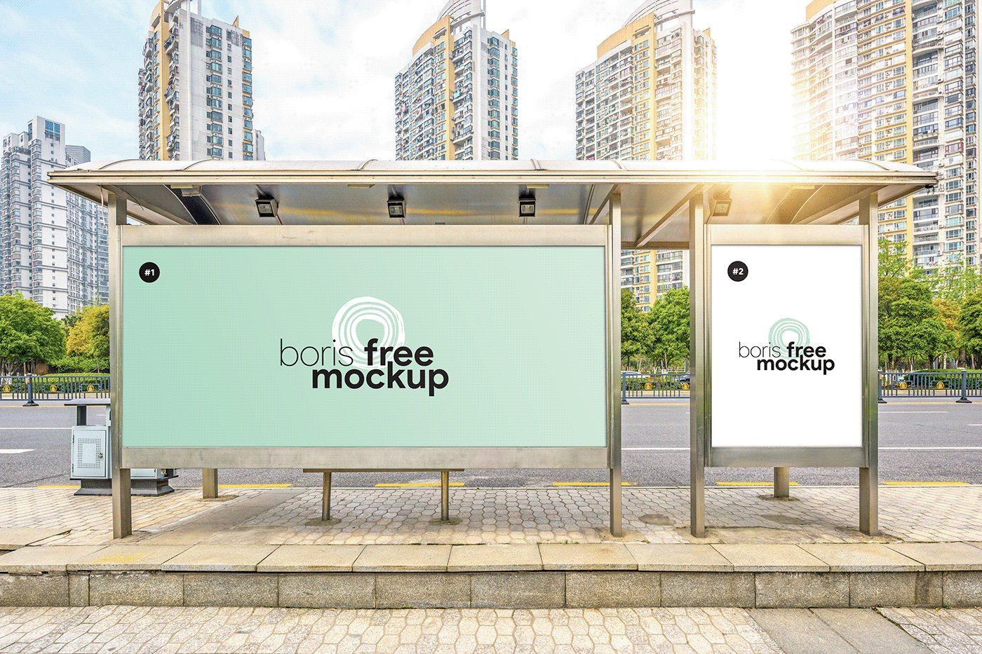 Free PSD Bus Stop Billboard Mockup