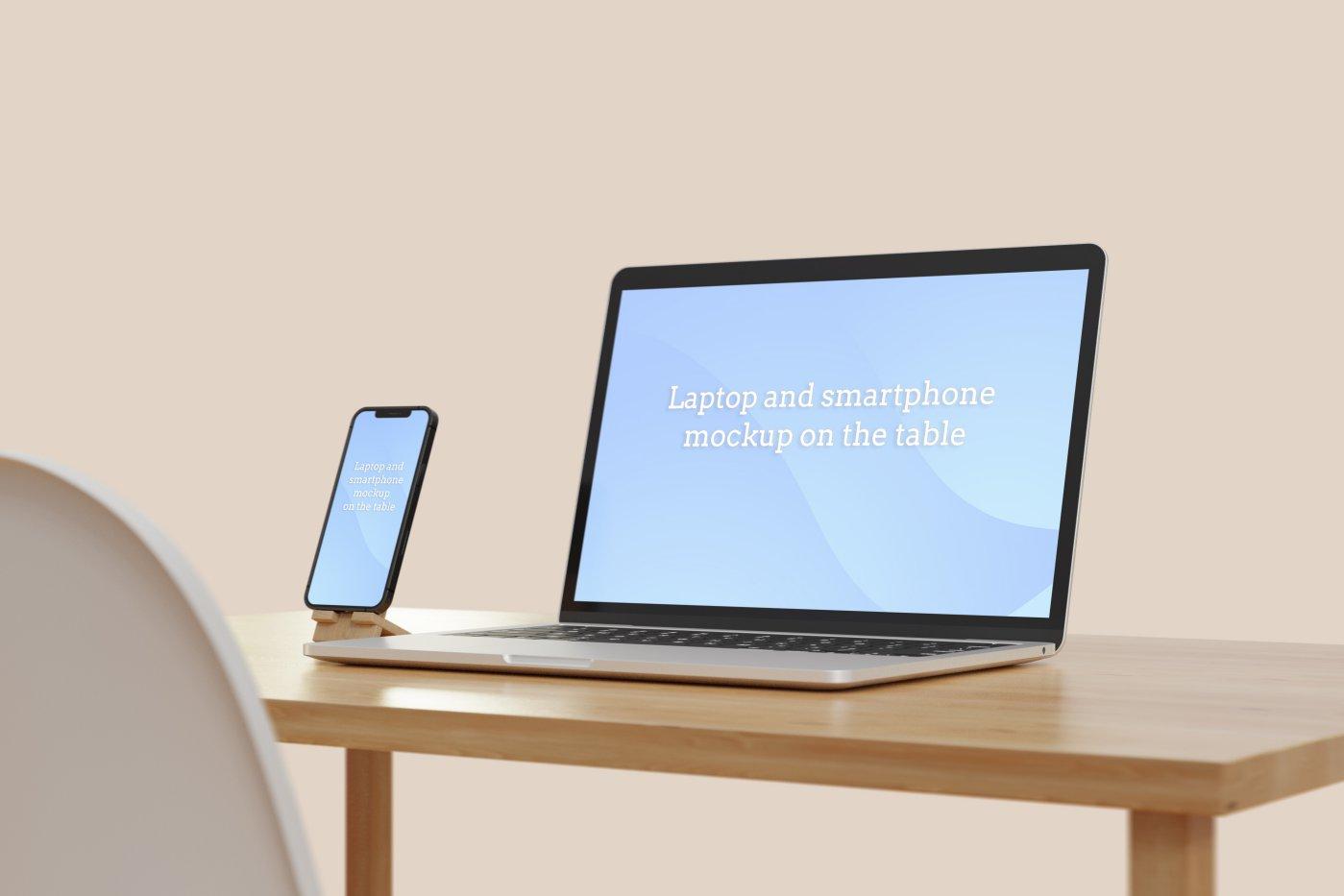 Free Laptop and Smartphone mockup on the table