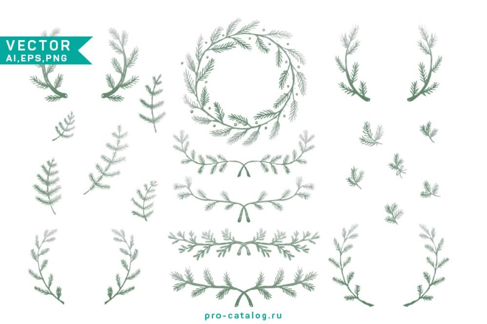 FREE Winter Laurels Vectors ai, eps, png скачать бесплатно