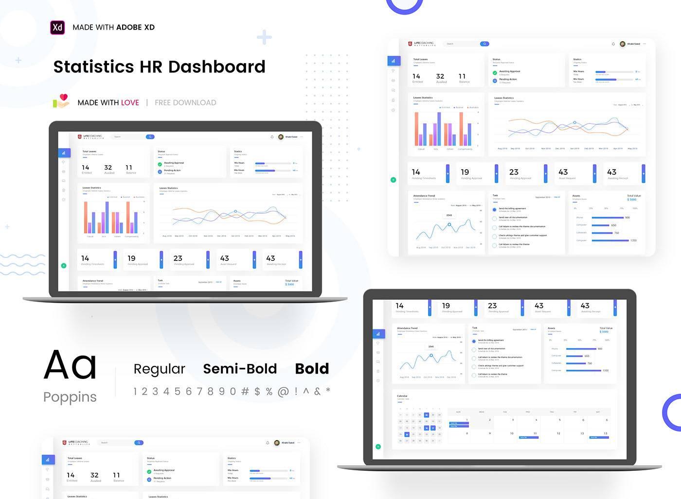 Free Source HR Statistics Dashboard Ui Kit Adobe XD